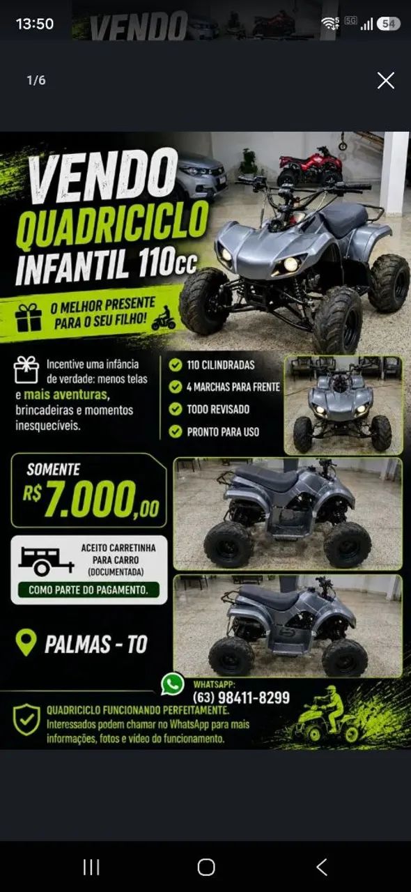 Vendo Quadriciclo infantil 110cc