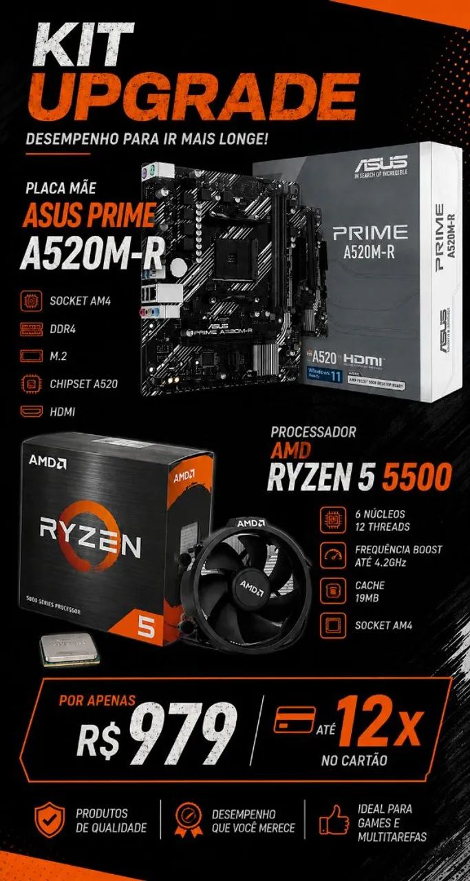 KIT UPGRADE A520M-R e  Processador AMD RYZEN 5 5500 @zathurainformatica 