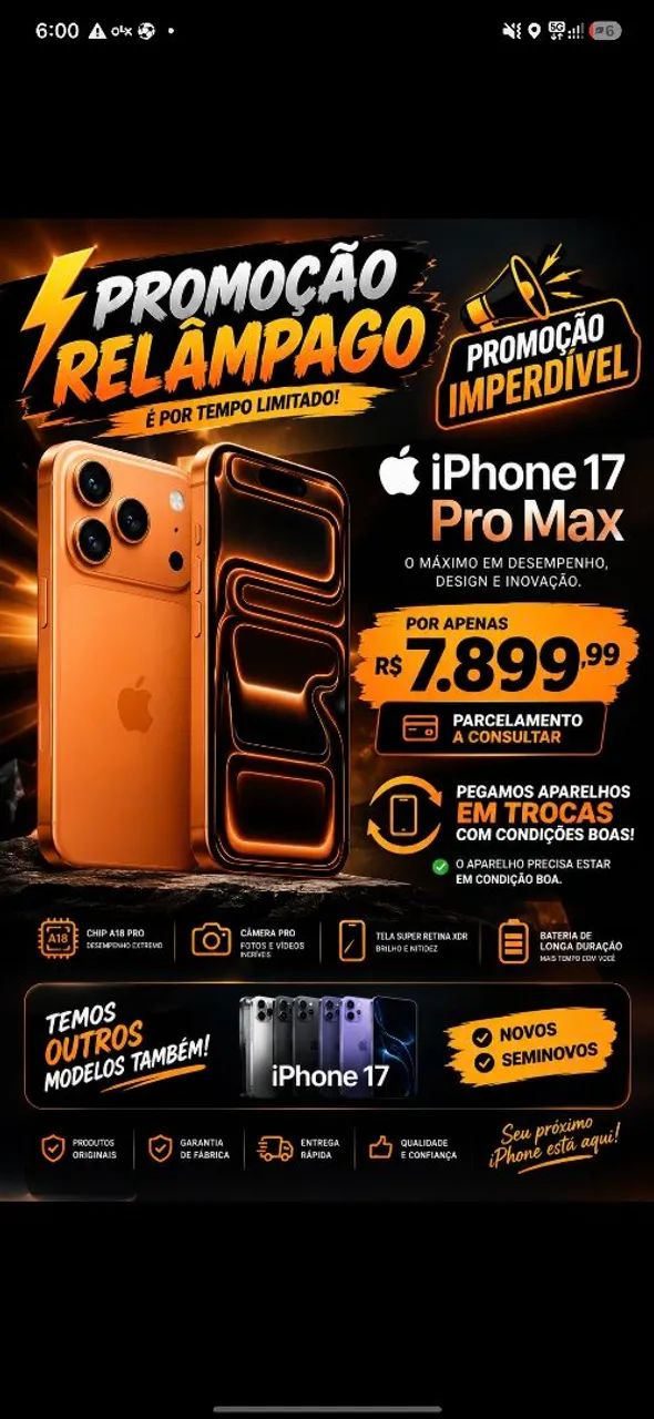 IPHONE 17 PRO SEMI NOVO DISPONÍVEL TODAS AS CORES  - Foto 3