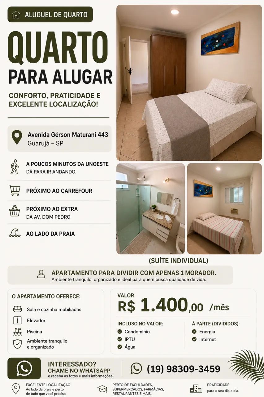 Aluguel de quarto Guarujá Enseada  - Foto 3