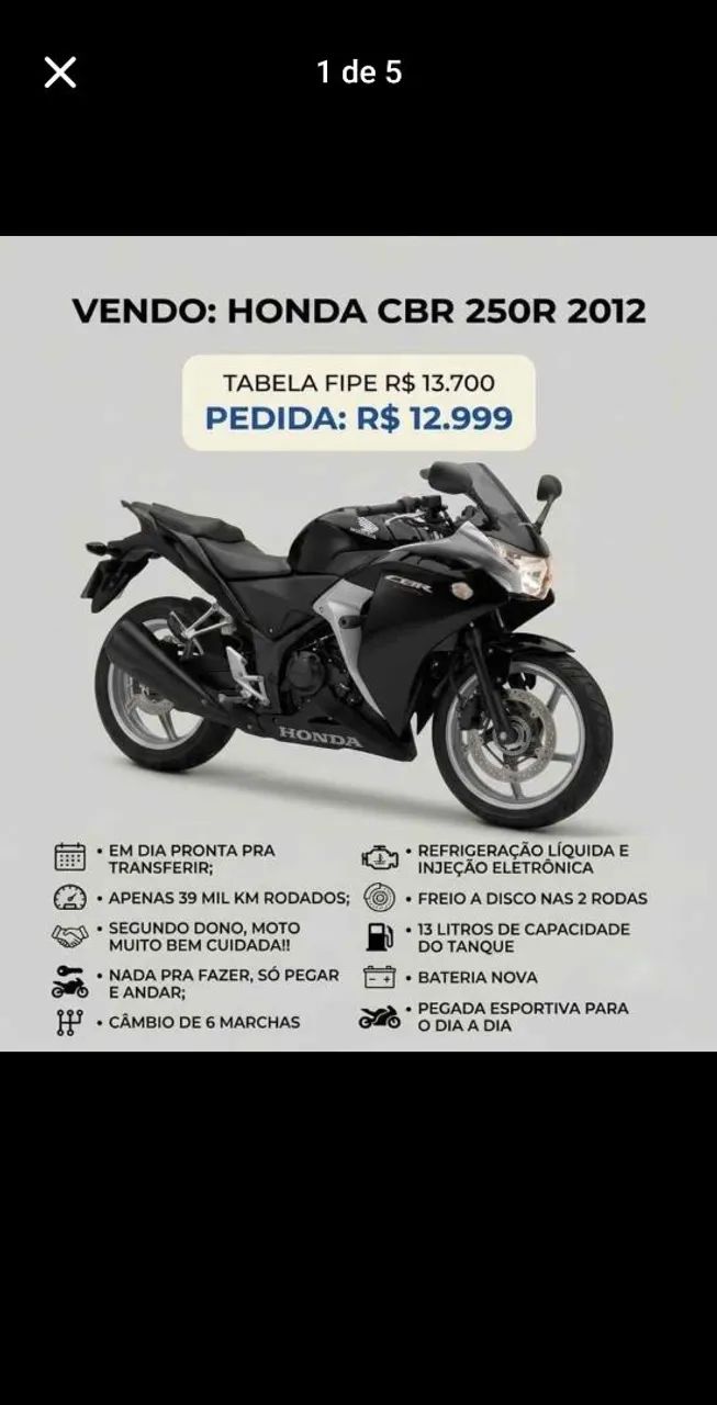 Vendo CBR 250R 2012