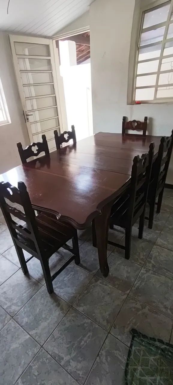 Mesa de Jantar Antiga de Madeira Classico | RETRÁTIL com 6 cadeiras
