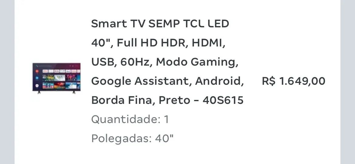 Smart tv 40 Polegadas semp TCL borda fina preta  - Foto 4