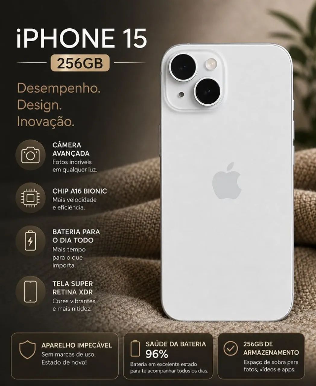 IPHONE 15 256GB 8 MESES DE USO COM GARANTIA APPLE - Celulares e