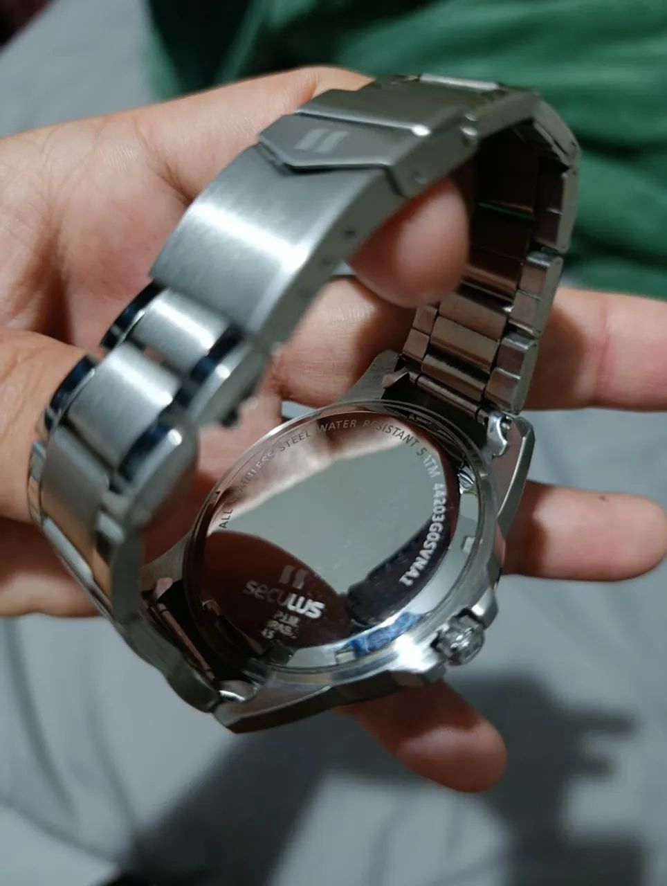 Relógio Seculus masculino prata fundo azul  - Foto 3