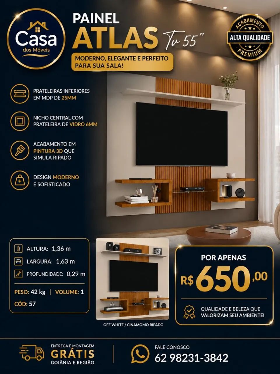 Painel Atlas Tv até 55 polegadas 