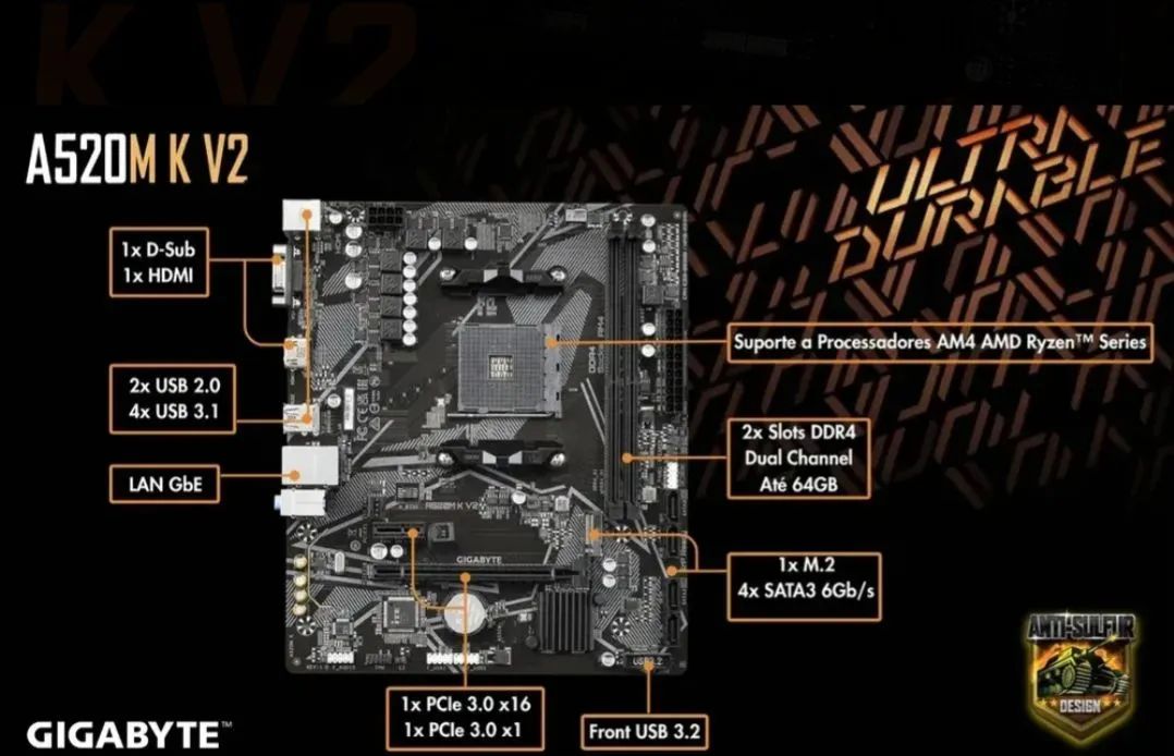 Placa Mãe Gigabyte A520M K V2- Nova - Foto 5