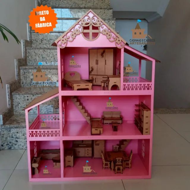 Casinha de Boneca 87 cm Montada e Pintada