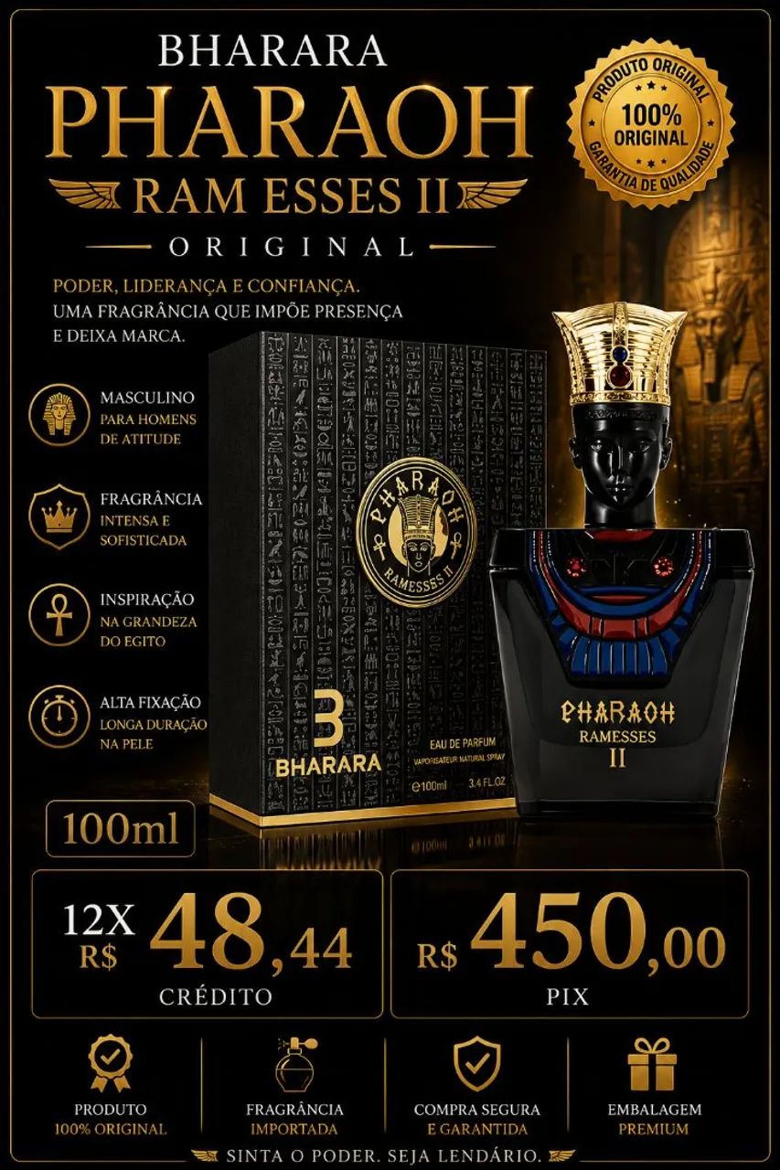 PERFUME MASCULINO BHARARA PHARAOH RAMESSES II ORIGINAL 