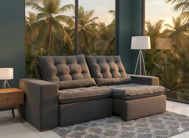 Sofá Cinema Londres 2,52m Cinza - Pillow 10cm + Kit Almofadas Inclusas