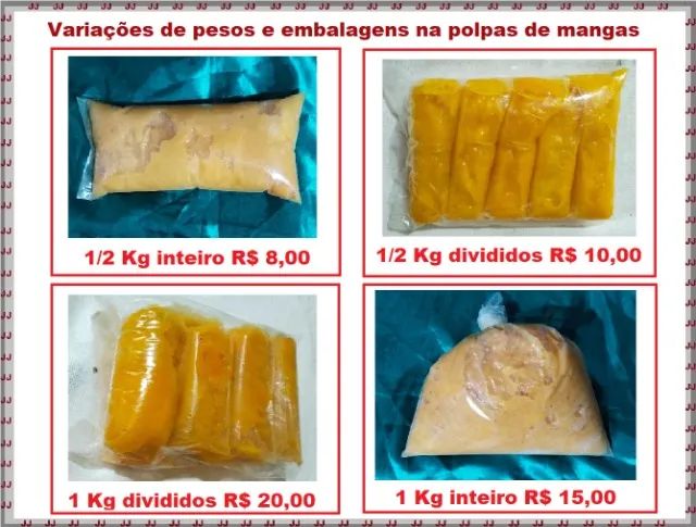 Polpa de manga 1/2 e 1 Kg em embalagens variadas