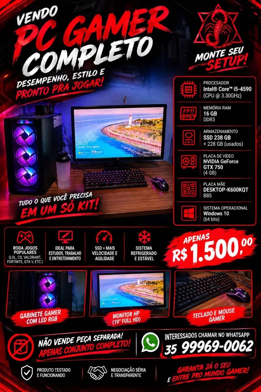 Pc gamer i5-4590 Completo 
