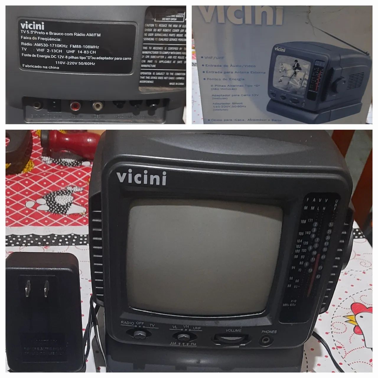 Tv 5.5 polegadas. Viccini. Portátil. Com a fonte.