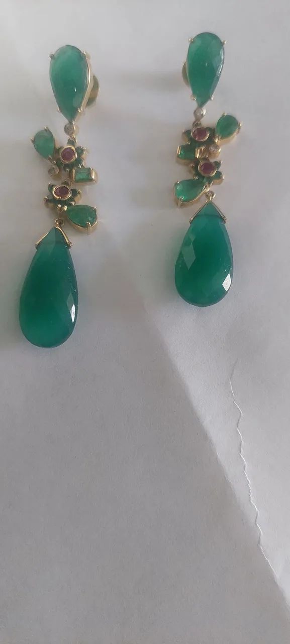 Brincos ouro esmeralda brilhantes jadi - Foto 5