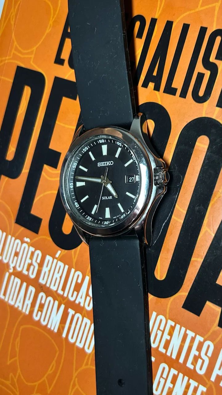     Relógio Seiko Solar Original Aço Mostrador Preto - Foto 3