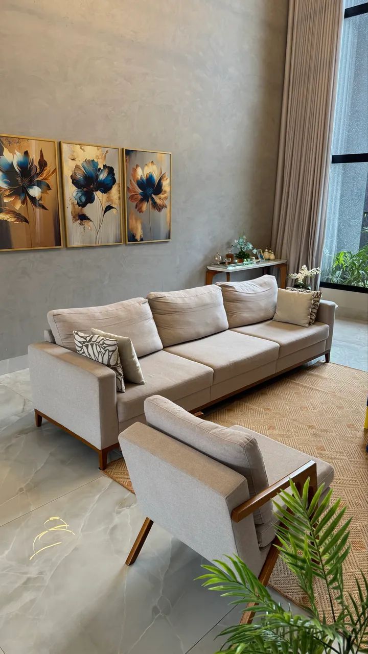 Sofá em linho + 2 poltronas 