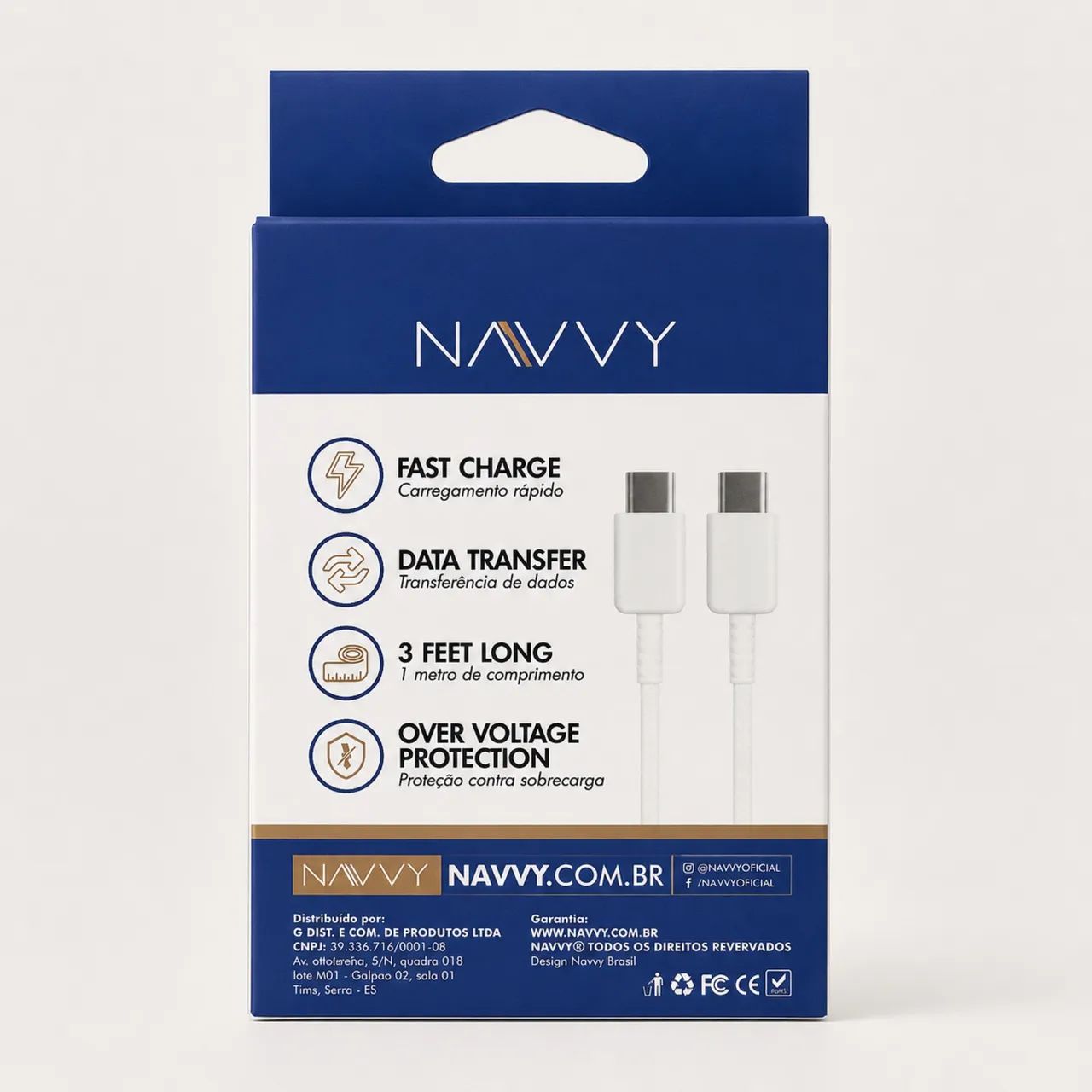 Cabo USB-C para USB-C NAVVY 1 Metro - Carregamento Rápido - Foto 2
