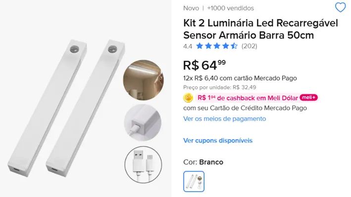 Luminária em barra recarregavel