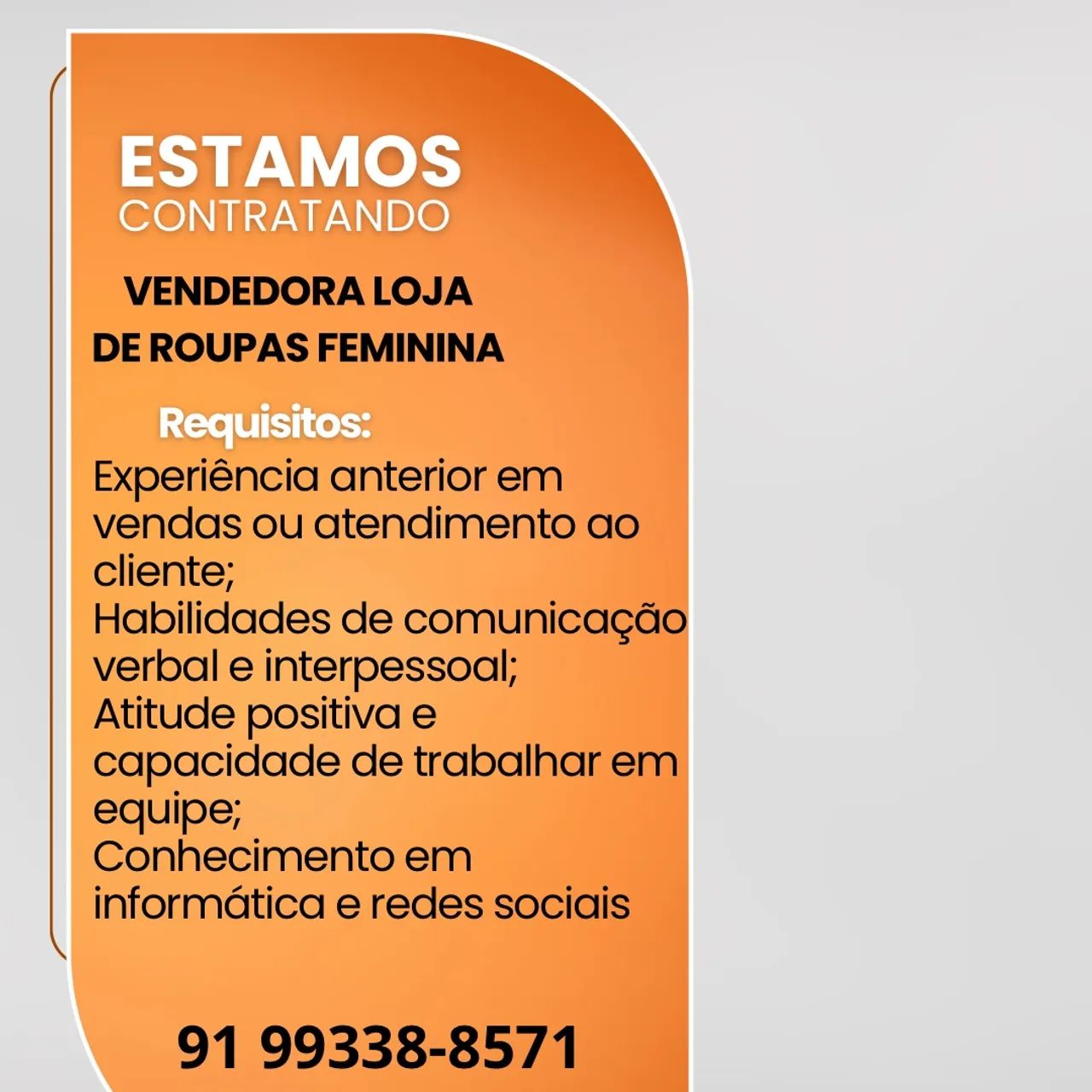 Vaga para vendedora 