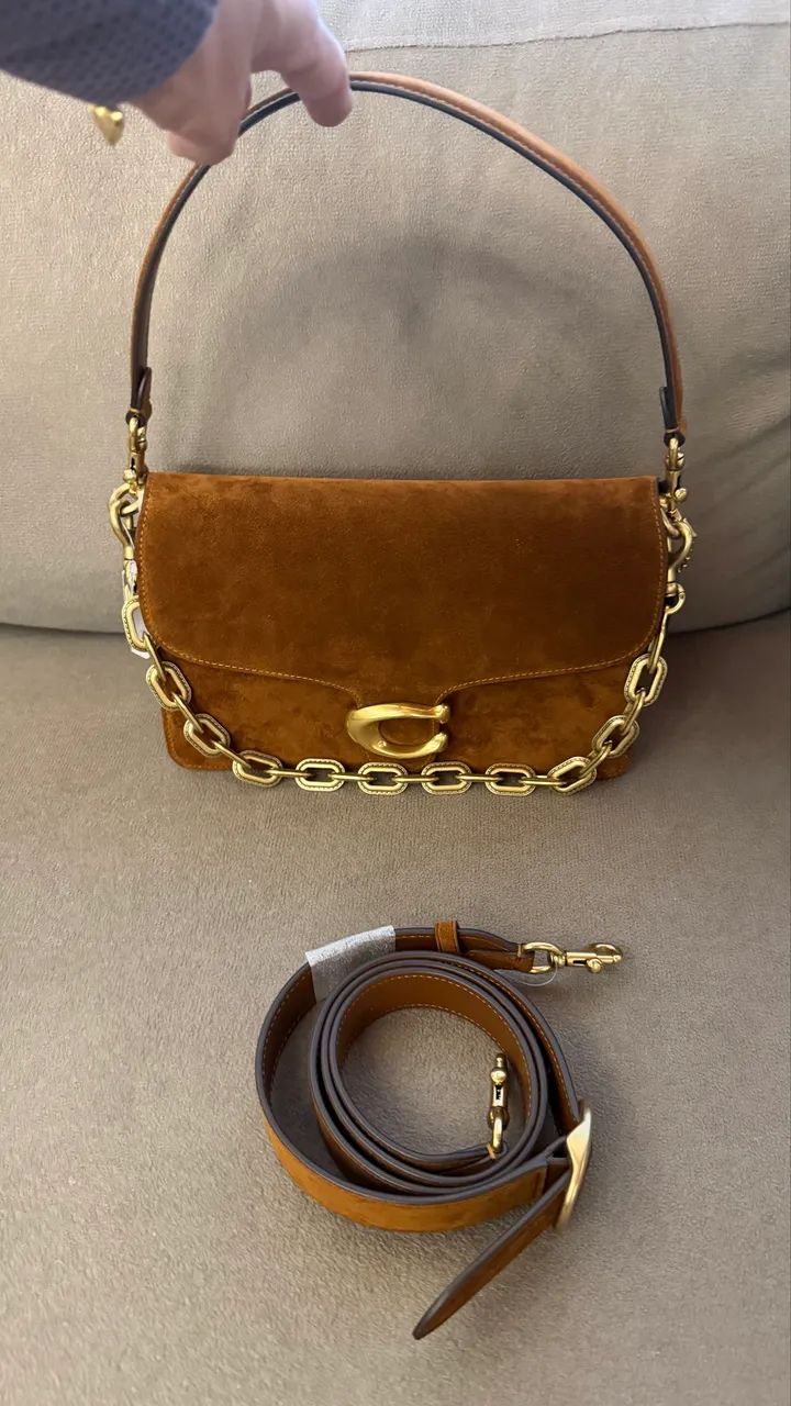 Bolsa coach tabby chain suede Caramelo  - Foto 4