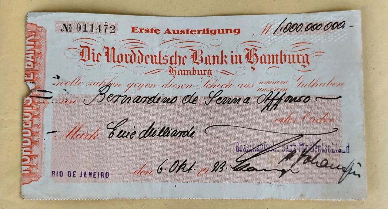 Documento Banco Horddeutsdje em Hamburgo 1923 - Foto 4