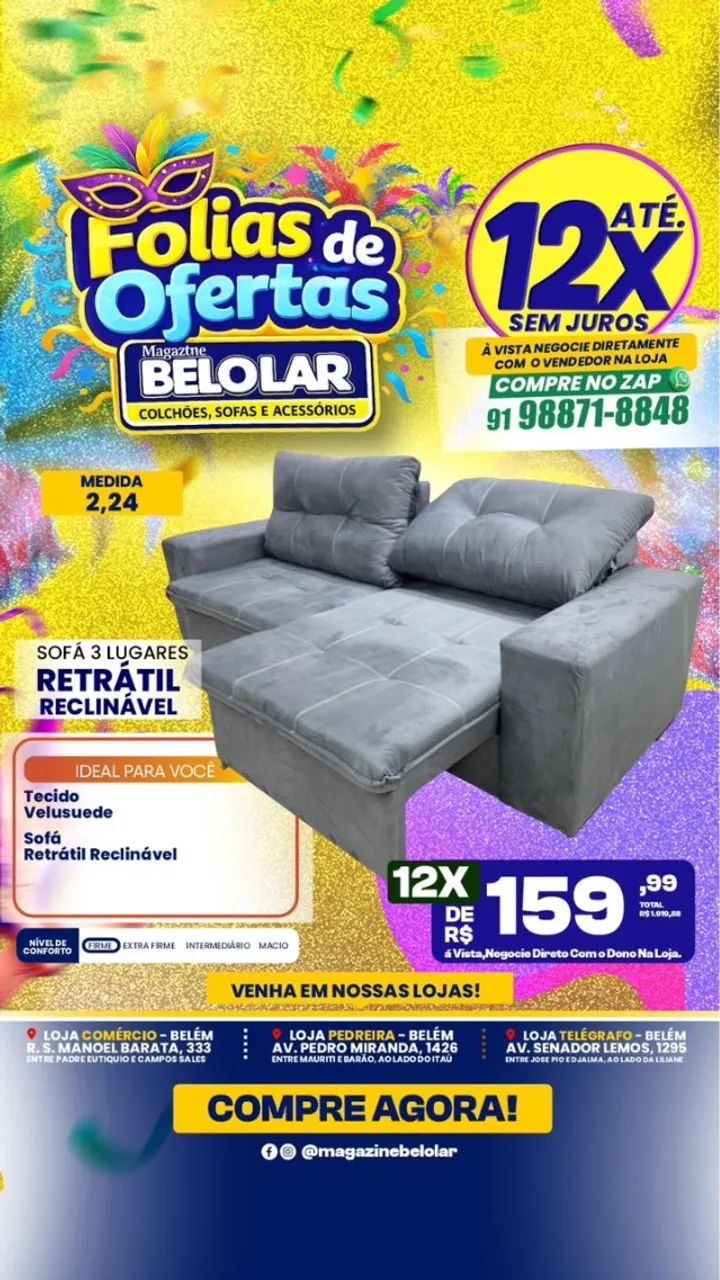 Sofá Retrátil 3 Lugares 