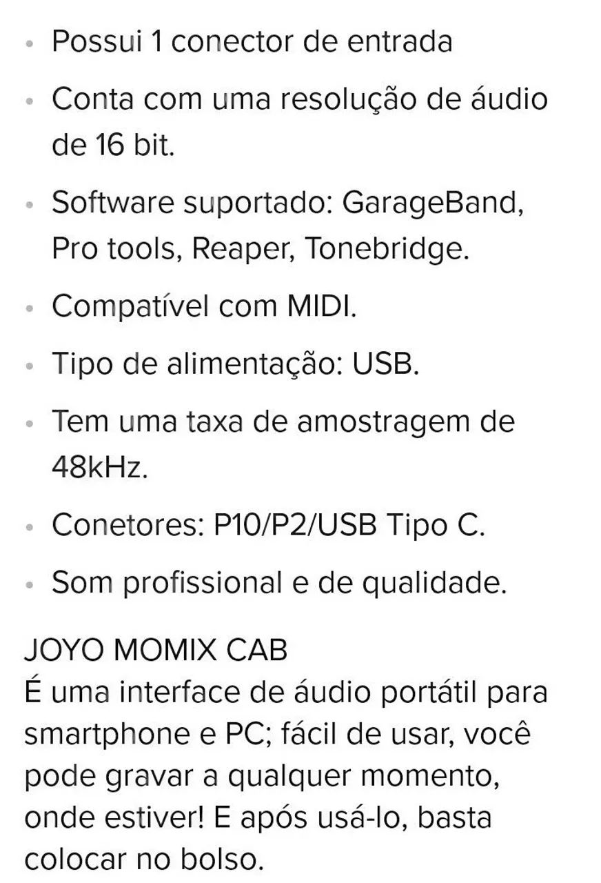 Mini interface de áudio USB Joyo Momix Cab - Foto 4