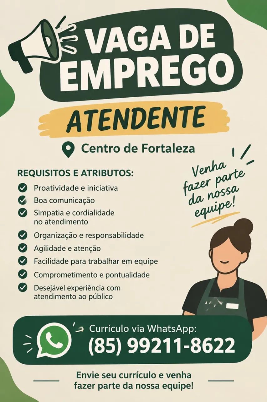 ATENDENTE VAGA CENTRO FORTALEZA