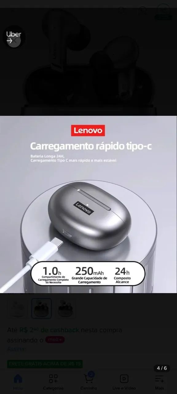 Fone Lenovo lp5 pro beg Cinza na Caixa - Foto 2