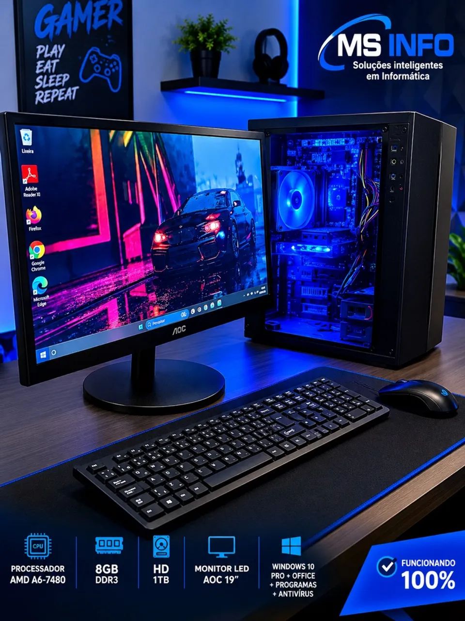 PC AMD Completo + Monitor AOC 19 Polegadas