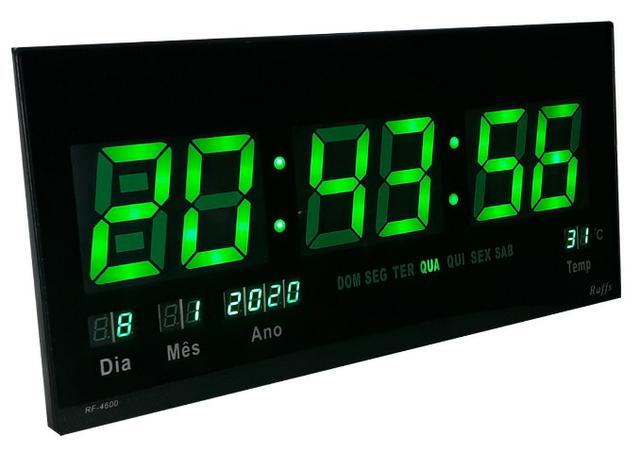 Relógio Led Digital Parede 46cm Painel Calendário Verde