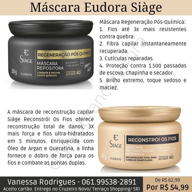 Máscara Siàge - Eudora - Pronta entrega - Beleza e saúde - Cruzeiro Novo,  Brasília 1055641411 | OLX