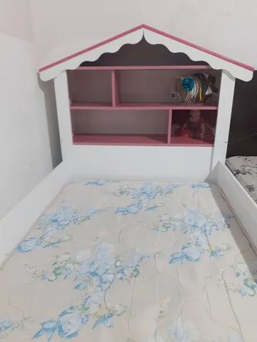 Cama Infantil Mini Branca Menina Adesivada Barbie Pink - JLB