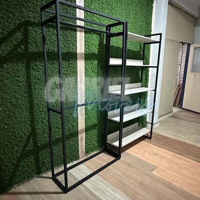 Kit Cabideiro duplo + Prateleira industrial MDF