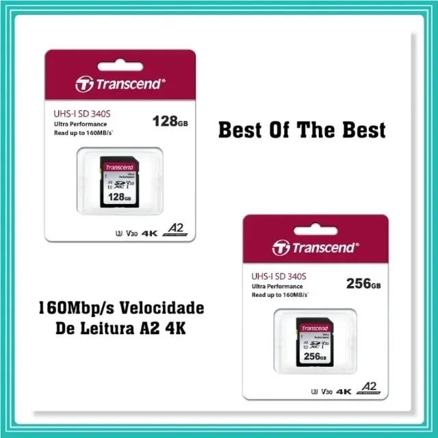 Transcend Sdxc 340S 128GB, 256GB Uhs-I V30 4K 160Mbp/s De Leitura