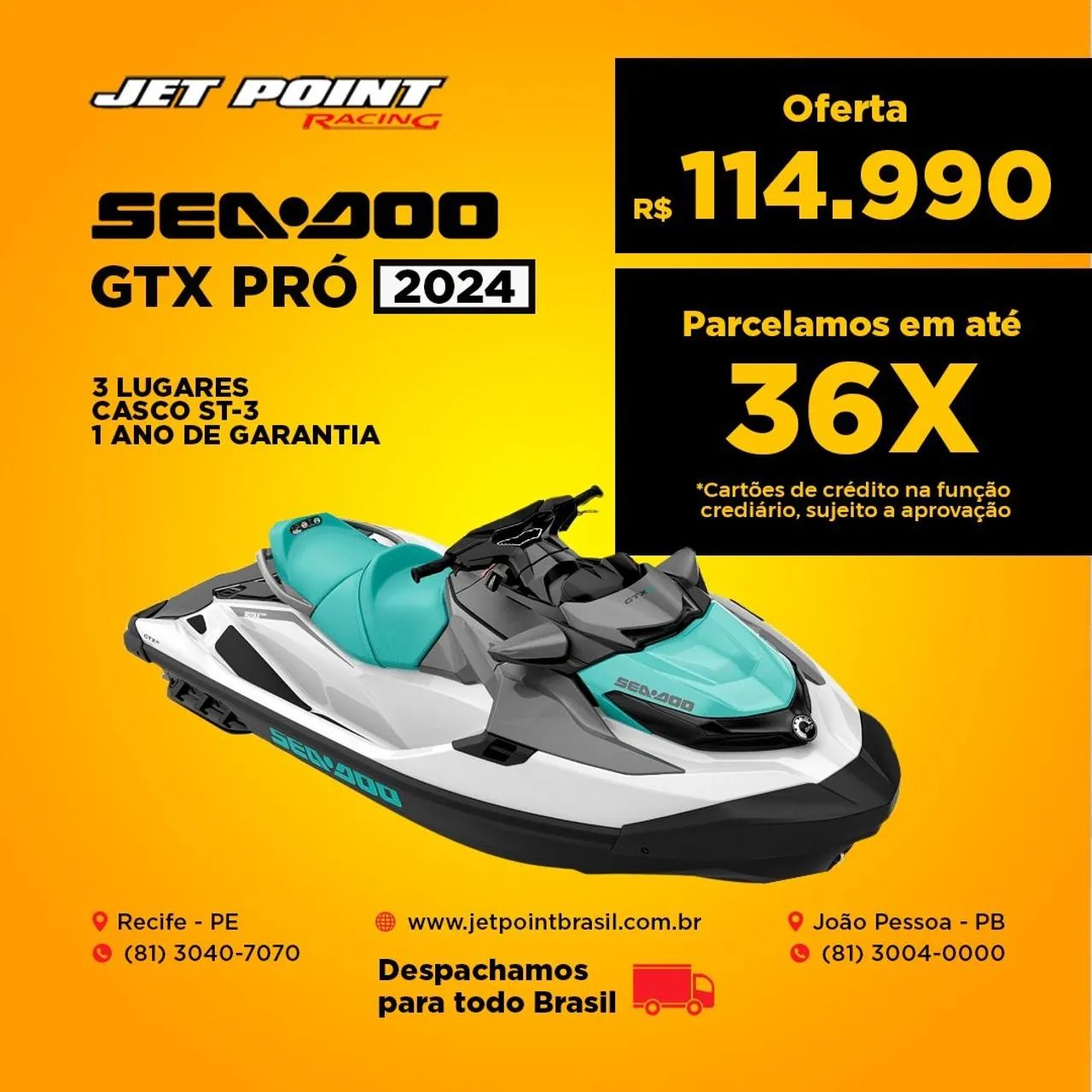 Jet Ski Sea-Doo GTX Pro 2024 - Imperdível, Casco ST-3, 3 Lugares, Parcelamos 36x