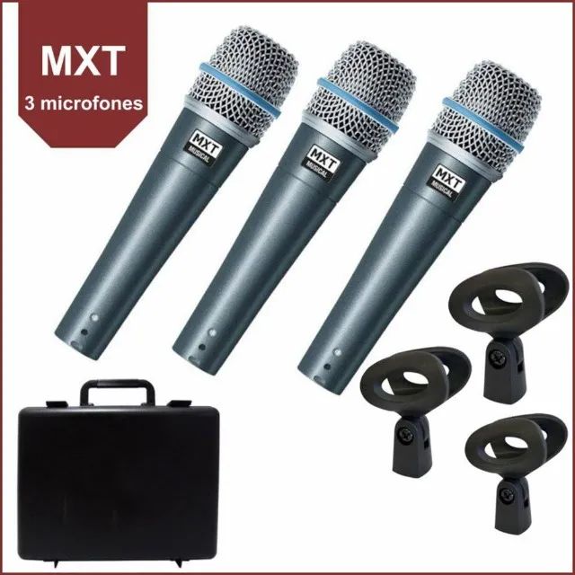 KIT 3 Microfones MXT Dinâmico PRO BTM-57A C/ Maleta - AC1696