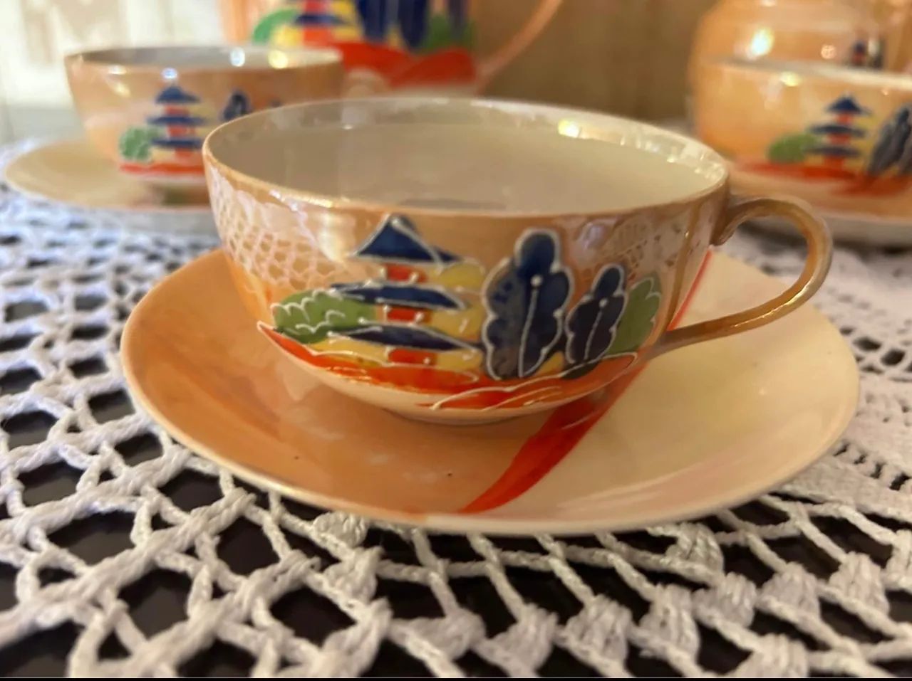 Jogo de chá japonês, casca de ovo, lindamente decorado. Possui 8 peças.  - Foto 4