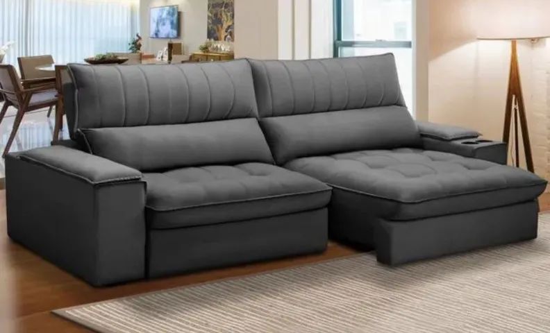 sofá retrátil reclinável 2.50 cinza [apogeu] - Foto 2