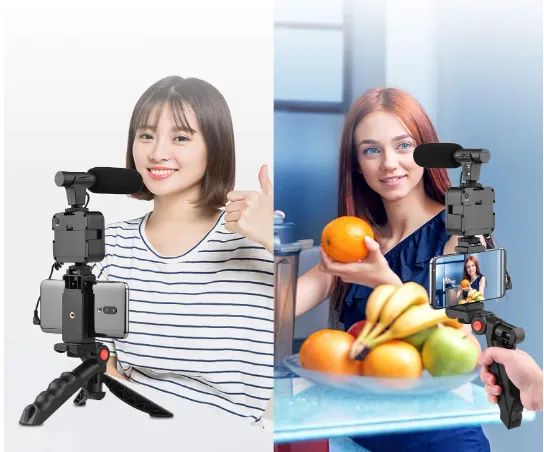 Kit De Criação De Vídeo Tripé Com Iluminação Microfone Condensador - 1104 - Foto 2