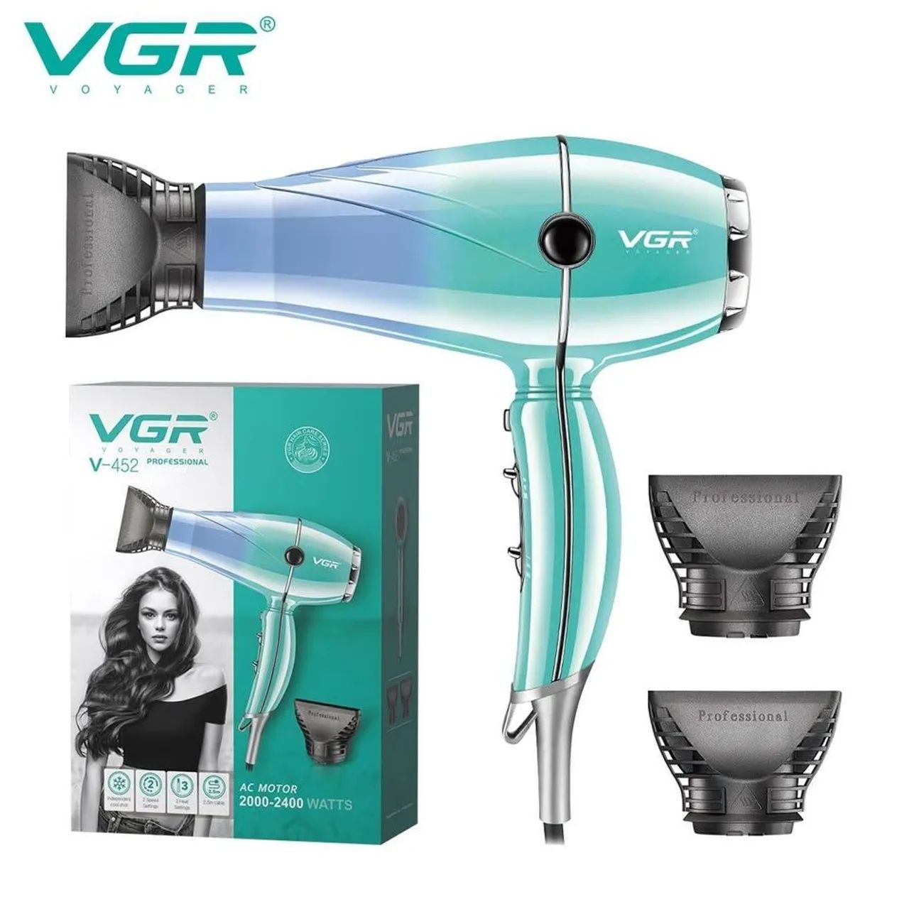 VGR Secador De Cabelo Profissional/Alta Potência/2400w /Frio e Quente/3 velocidades - Foto 4