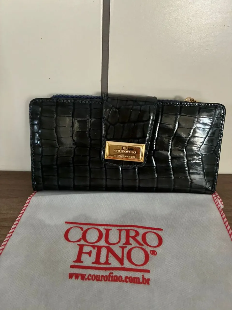 Carteira Couro Fino Croco Preta