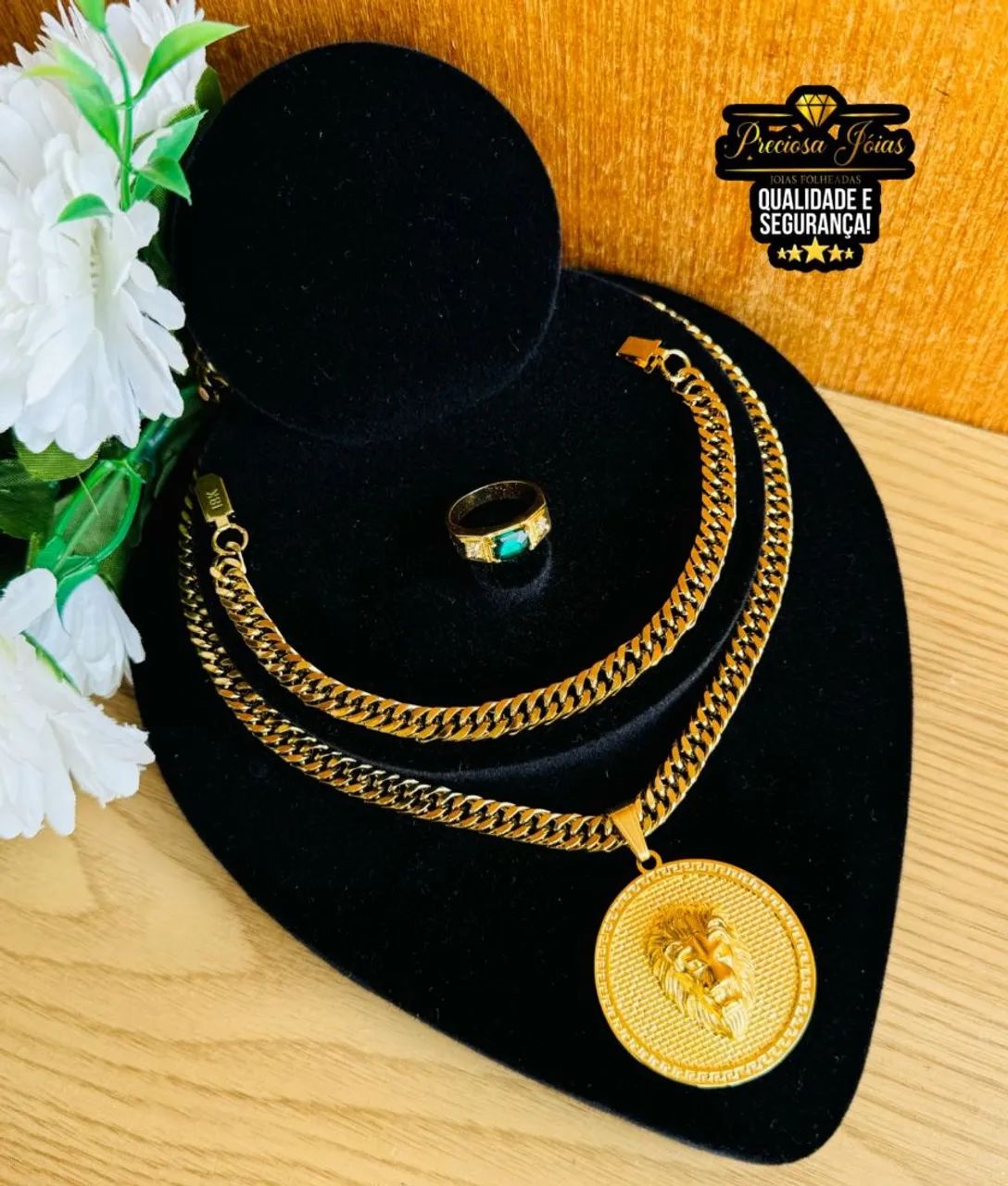 Conjunto de Corrente e Pingente Masculino Banhado a Ouro 18k - Foto 6