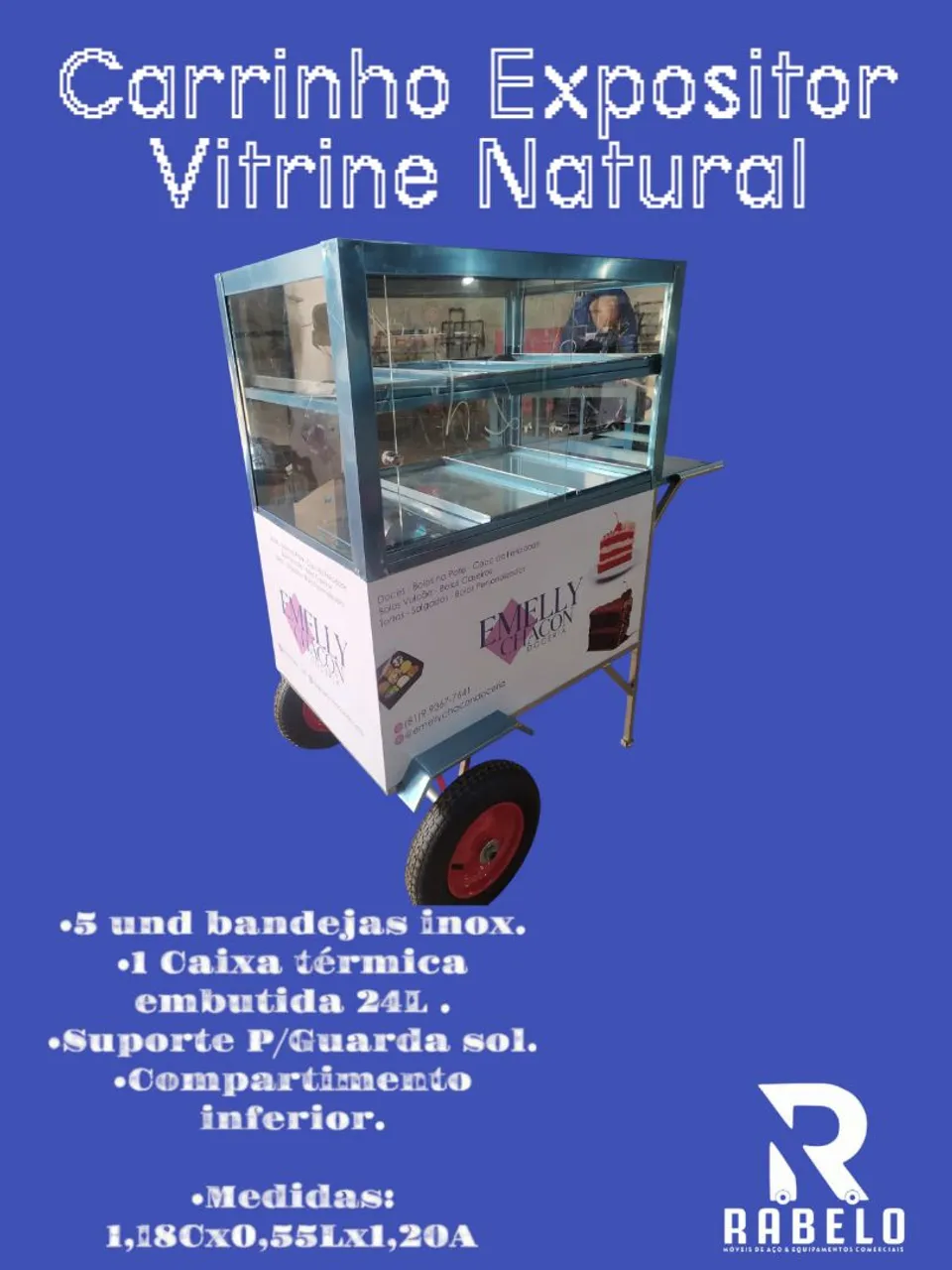 Carrinho Expositor Vitrine Natural inox em até 10x sem juros no cartão
