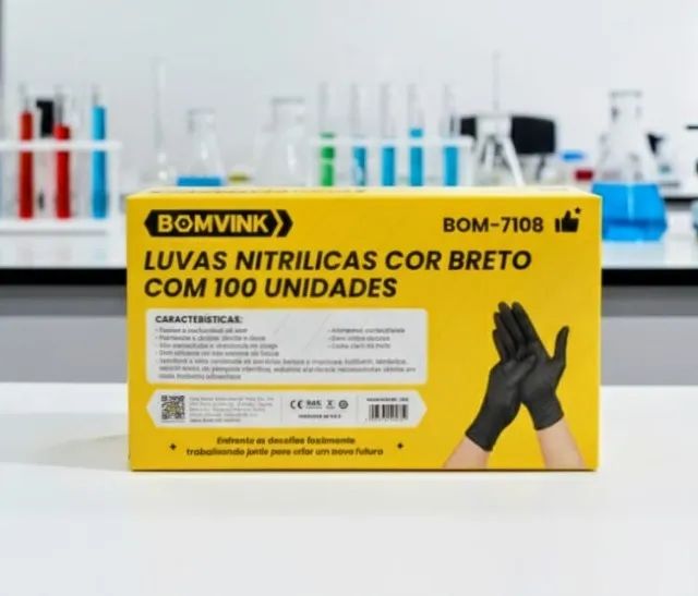 Luvas Nitrílicas Pretas - Bomvink (100 Unidades) *ENTREGA GRÁTIS* - Foto 2