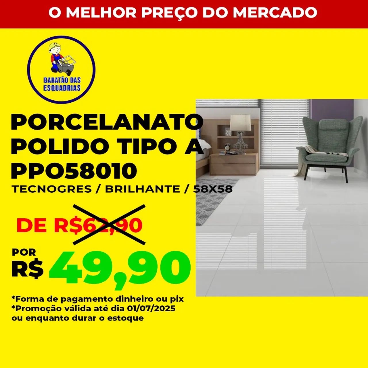 Porcelanato polido tipo A - Oportunidade! 