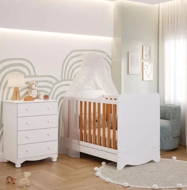 Comoda Junior Simples +Berço Ben Americano, 100% MDF - Peroba