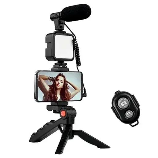 Kit de Iluminação Fotográfica Luz Led + Microfone + Tripé 