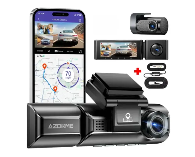 Azdome dash cam m550 pro conjunto com kit de fio rígido 4k + 1080p 3.19 "ips 5.8ghz wifi g