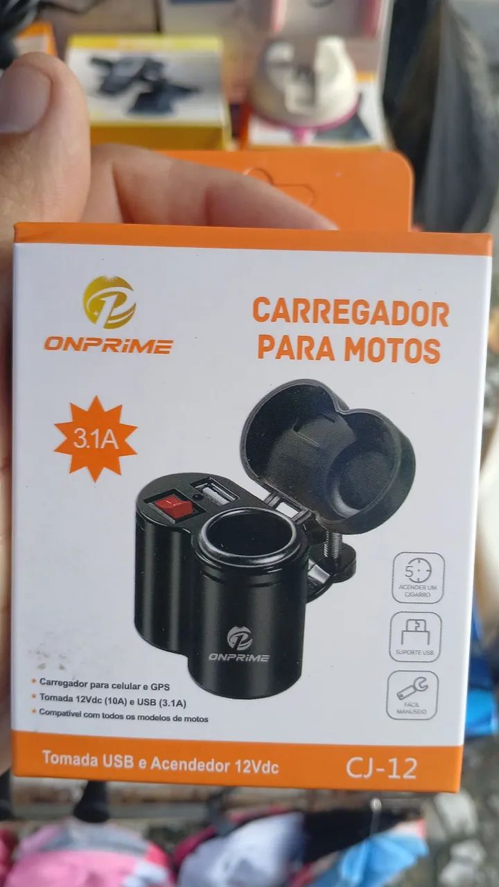 Carregador para Moto ONPRIME - Tomada USB e Acendedor 12Vdc